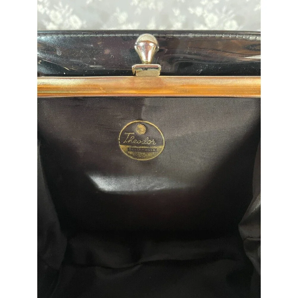 Vintage 60s Black Patent Purse 1960s Retro Mod Chic Pinup Little Black Handbag